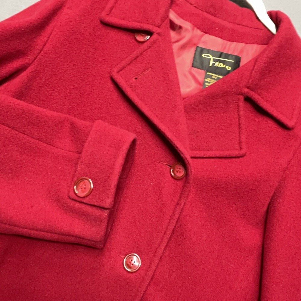 Vintage Fabio Women's XL 100% Wool‎ Red Pea Coat Double Breasted Jacket *Read*